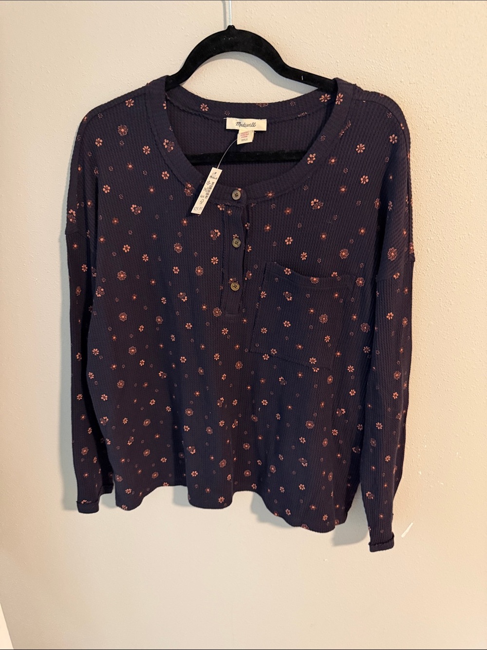 Madewell Navy Long-Sleeve Floral Henley